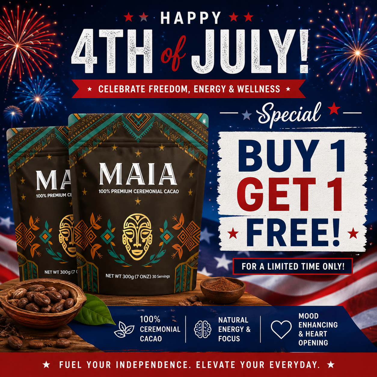 BUY 1 GET 1 MAIA CEREMONIAL CACAO (7 ONZ) 30 SERVINGS